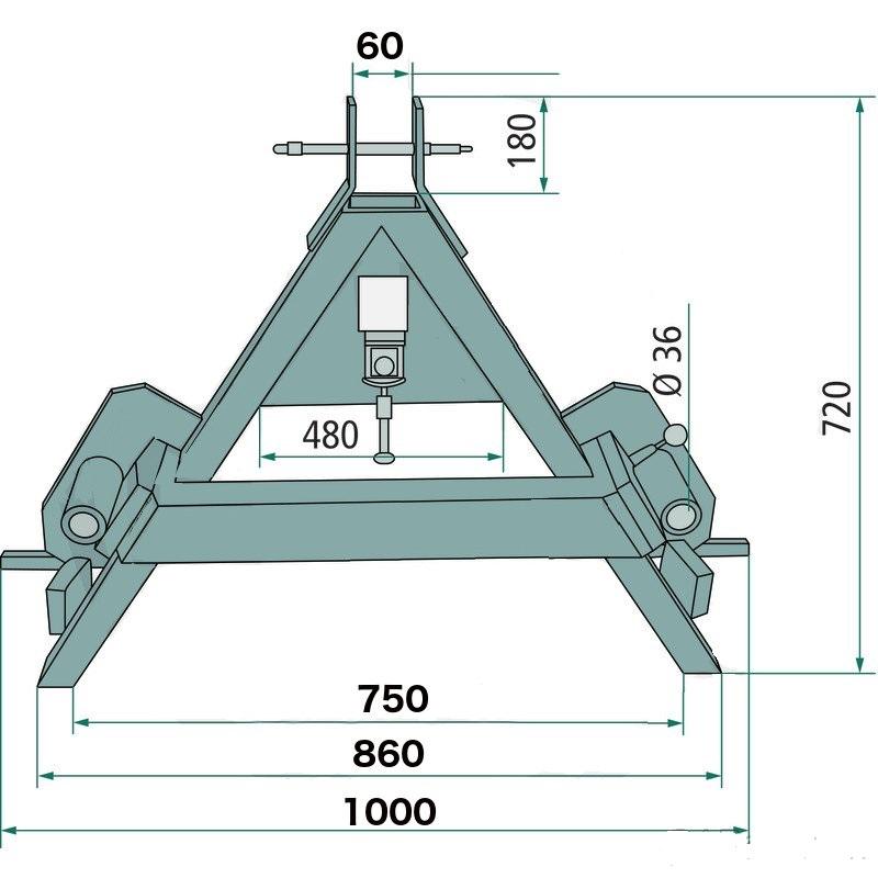 Vidly na zadný záves sklopné, 2 hroty 1100mm