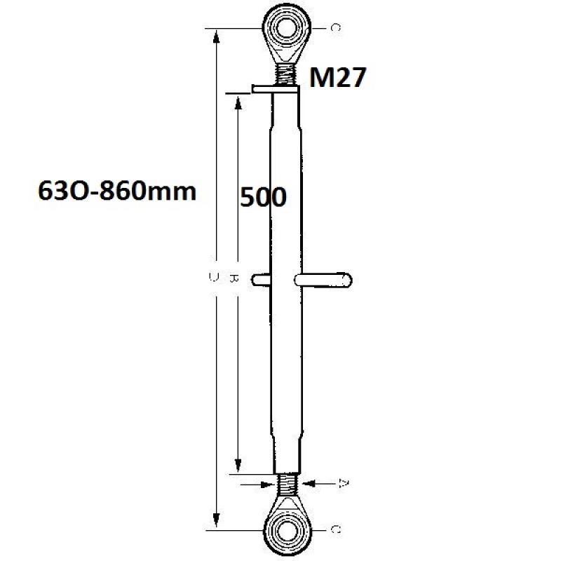 Skrutka tretí bod 330 - 430mm, palcovy závit, kat 2 , diery 25,4mm